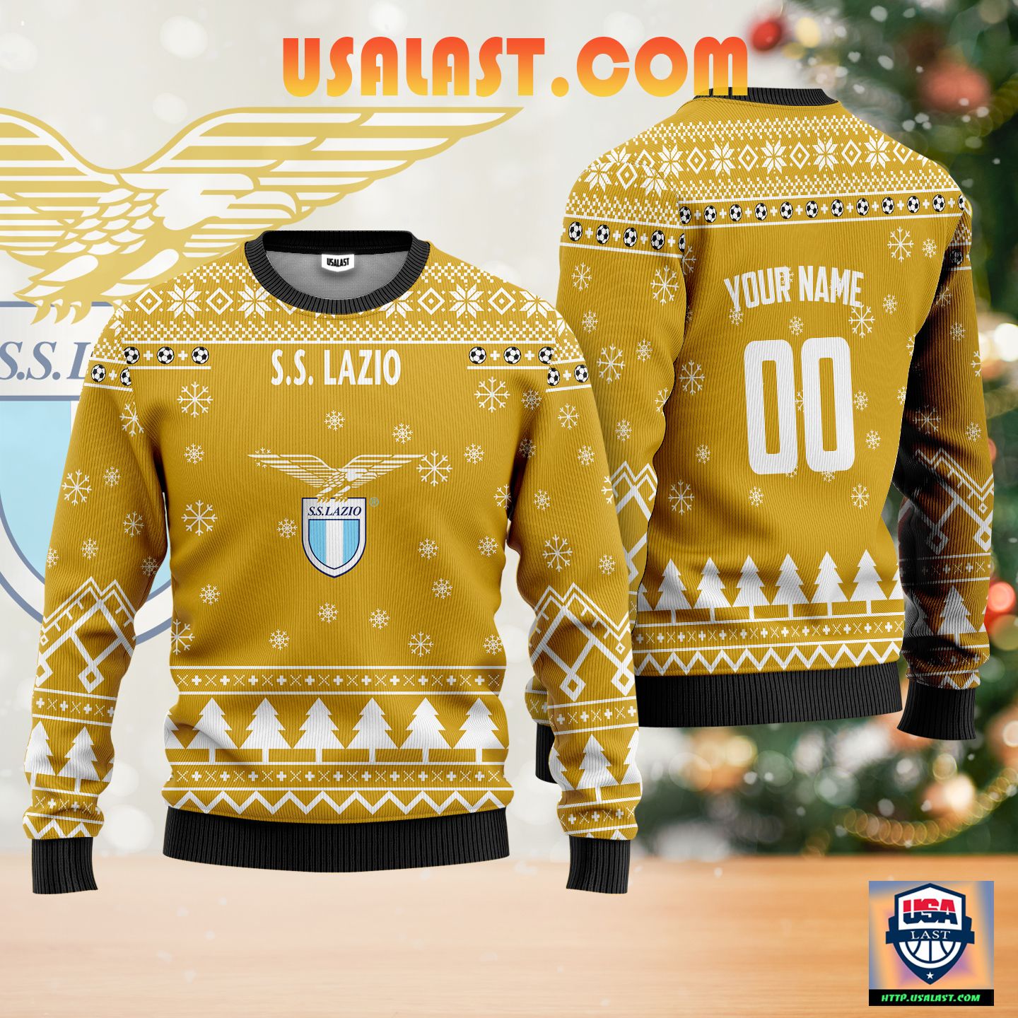 Beautiful S.S. Lazio Personalized Ugly Christmas Sweater Gold Version
