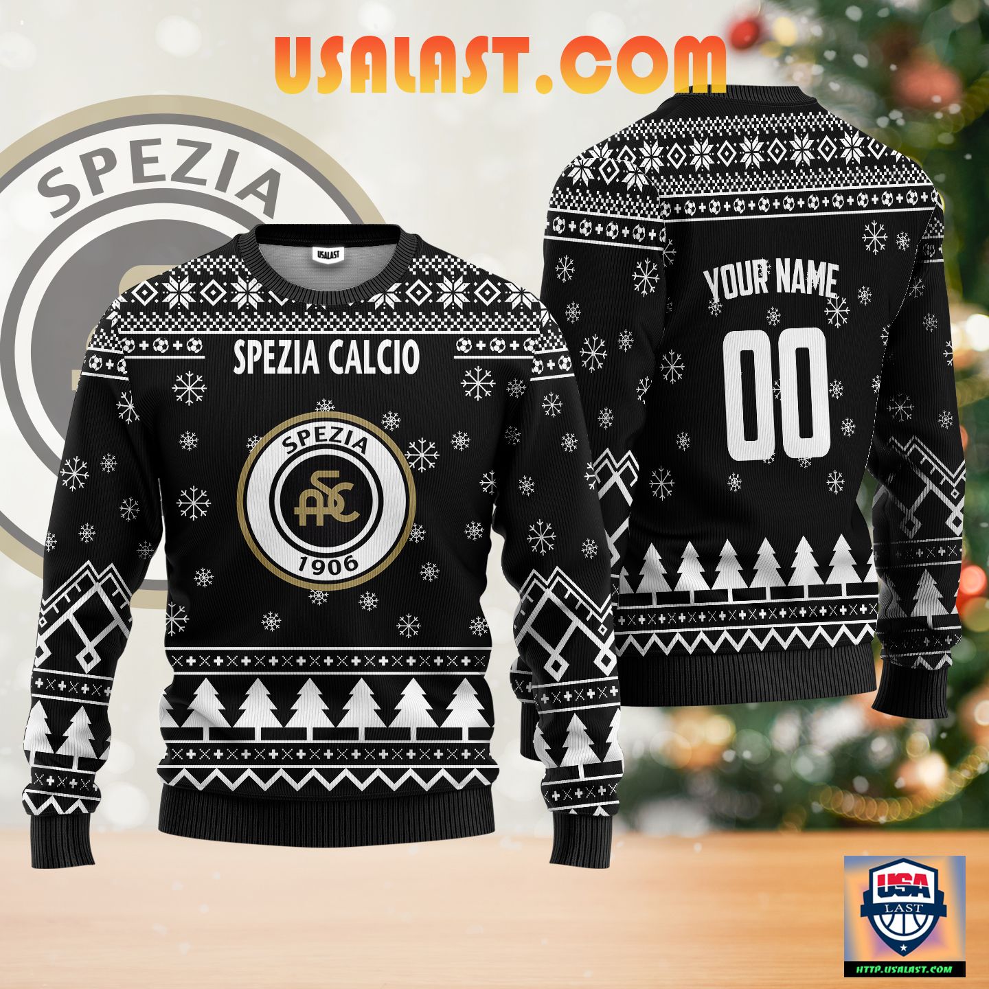 Available Spezia Calcio Personalized Ugly Christmas Sweater Black Version