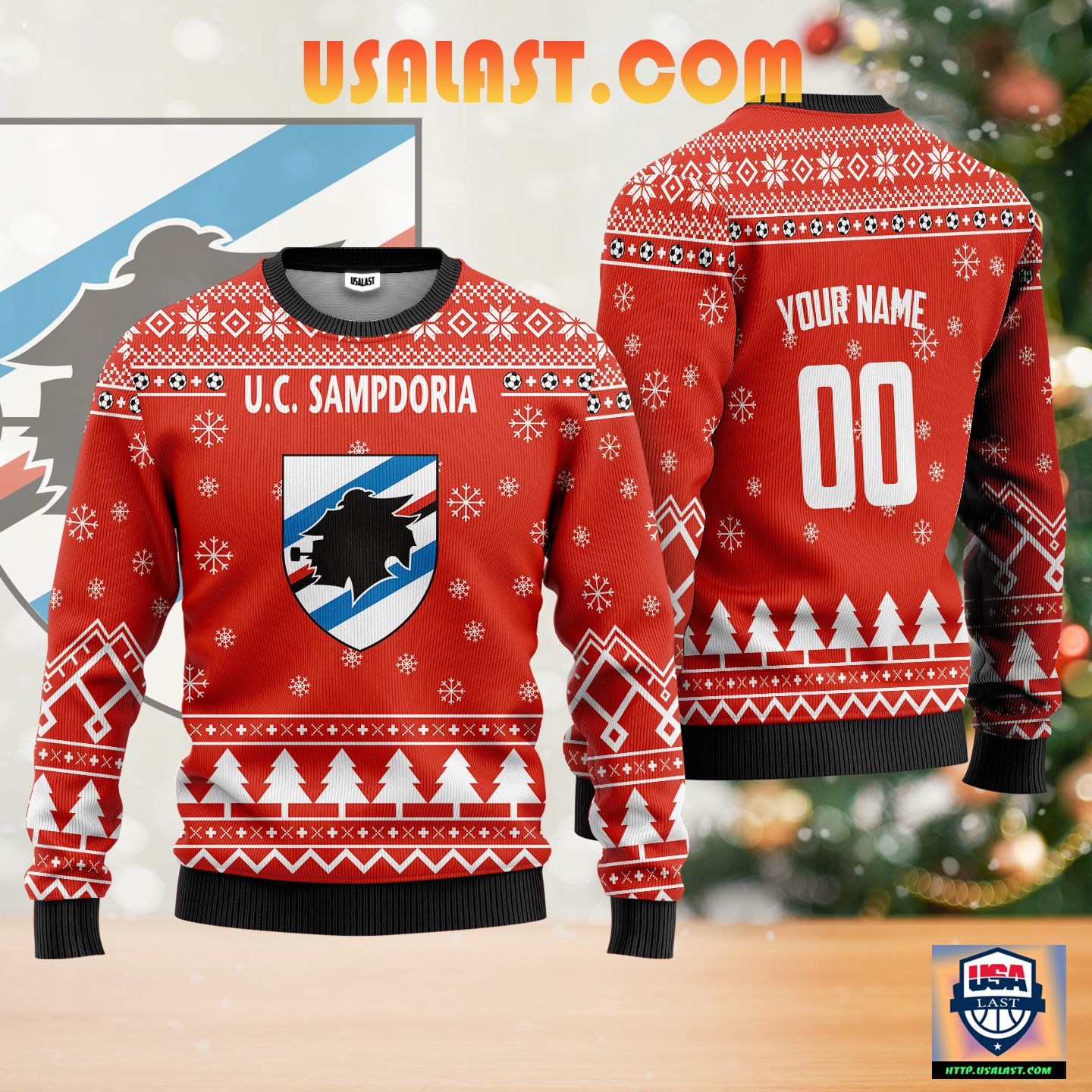 Amazon U.C Sampdoria Personalized Ugly Christmas Sweater Red Version