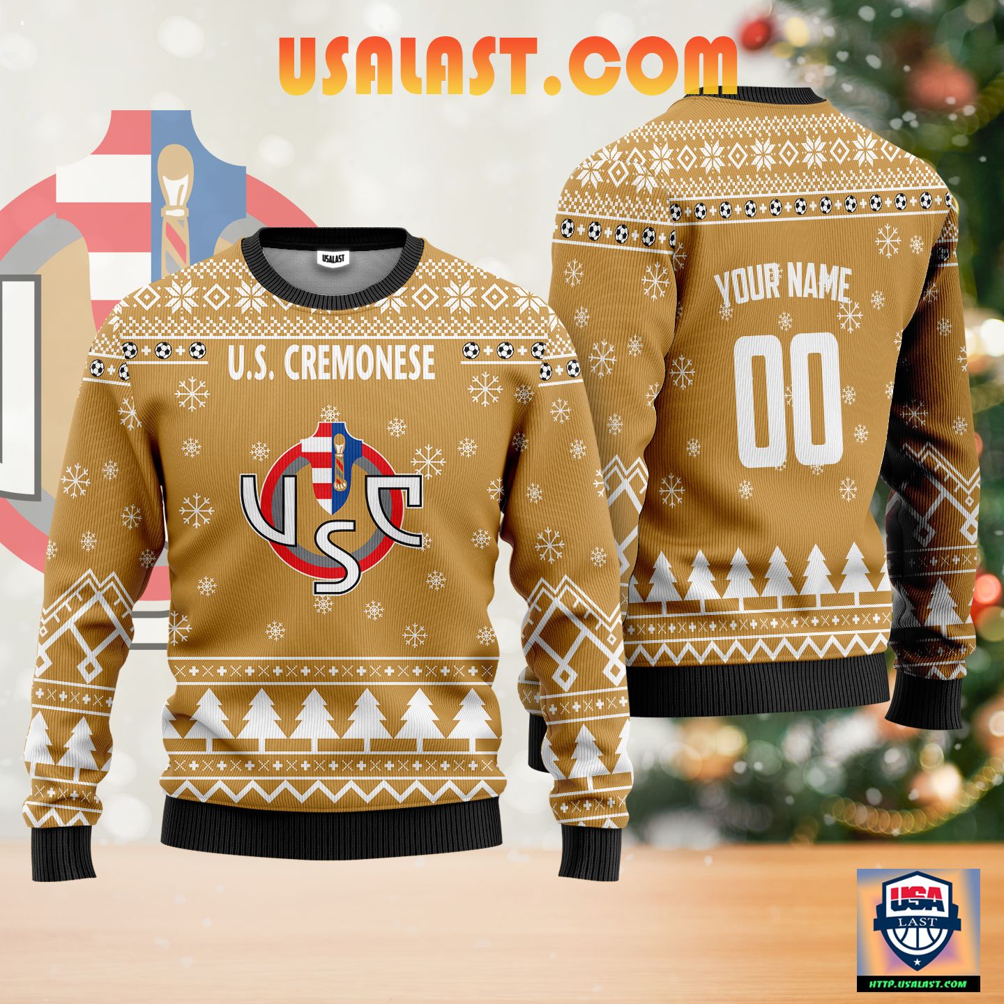 Wholesale U.S. Cremonese Personalized Ugly Christmas Sweater Gold Version