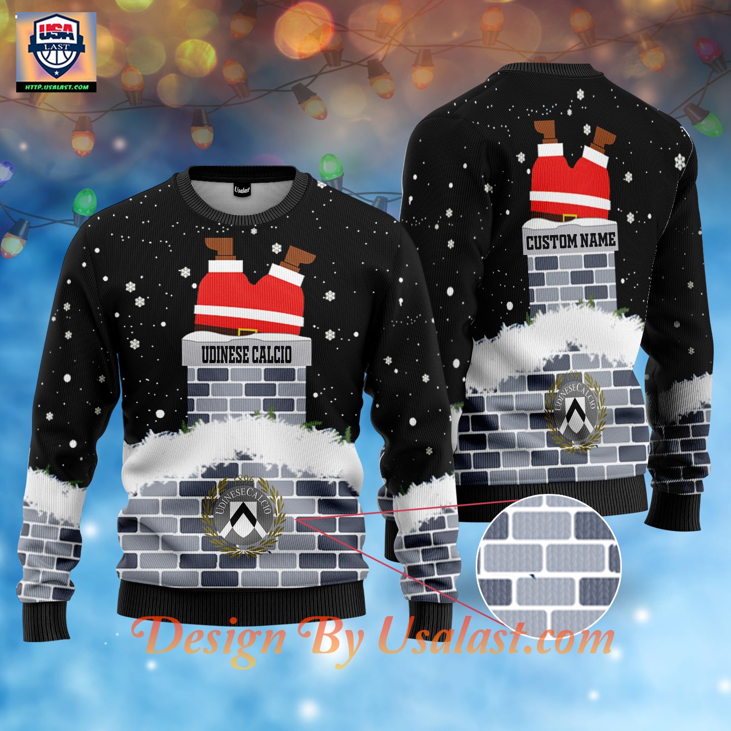 Shopping Udinese Calcio Santa Claus Custom Name Black Ugly Christmas Sweater