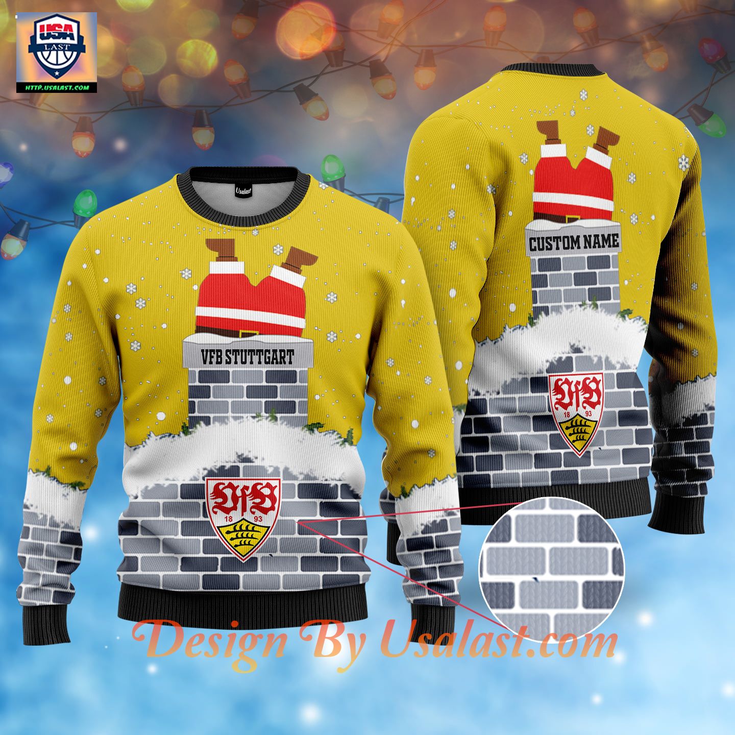 Available VfB Stuttgart Custom Name Ugly Christmas Sweater – Yellow Version