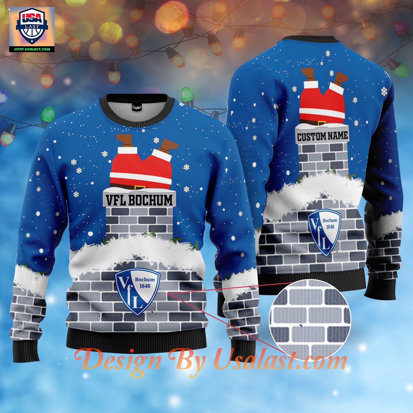 Available VfL Bochum Custom Name Ugly Christmas Sweater – Blue Version