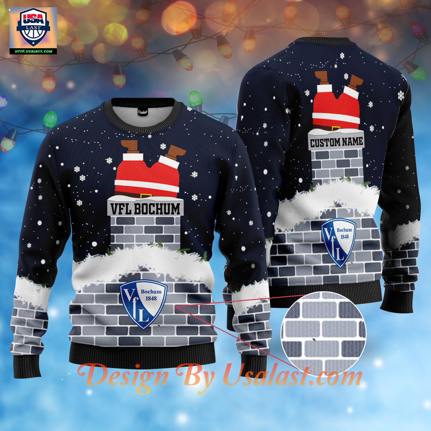 Available VfL Bochum Custom Name Ugly Christmas Sweater – Navy Version