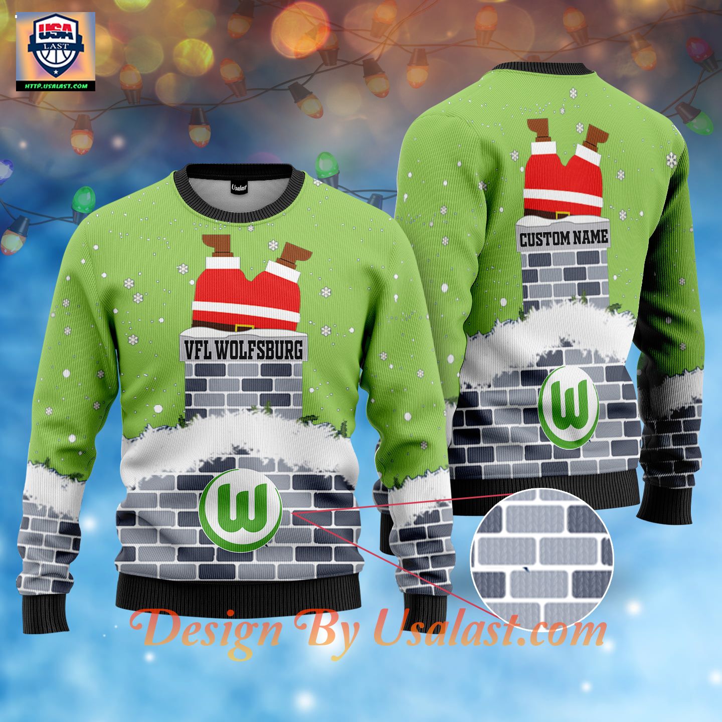 Amazon VfL Wolfsburg Custom Name Ugly Christmas Sweater – Green Version