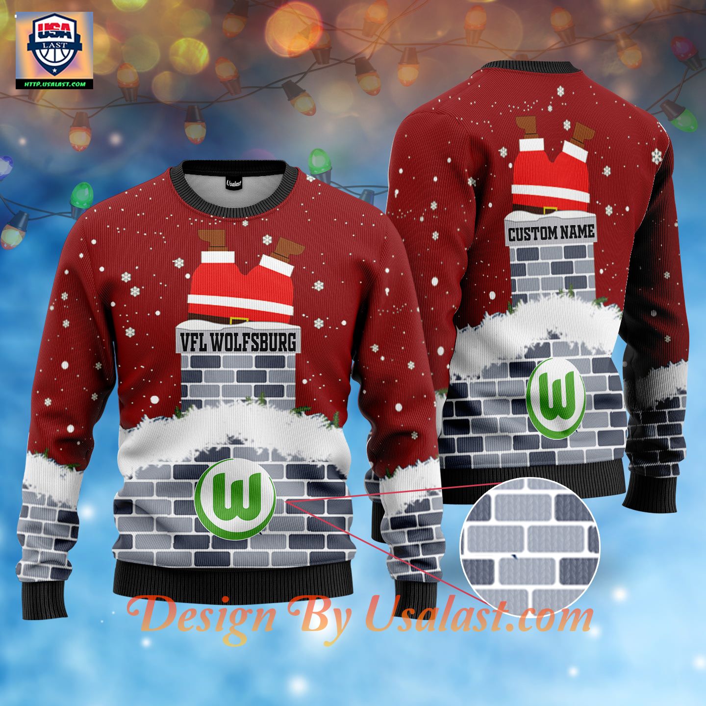 Amazon VfL Wolfsburg Custom Name Ugly Christmas Sweater – Green Version