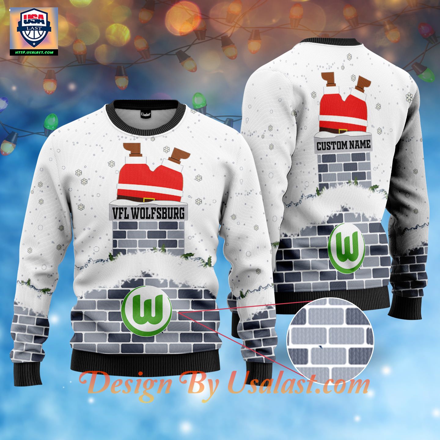 2022 Hot Sale VfL Wolfsburg Custom Name Ugly Christmas Sweater – White Version