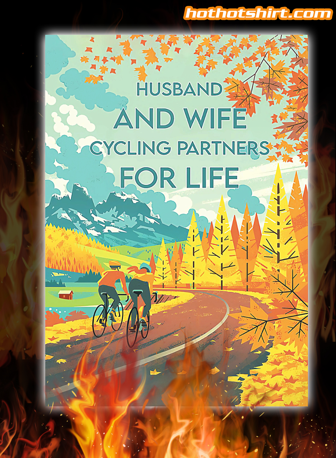 Couple Cycling Husband and Wife cycling partners for life poster