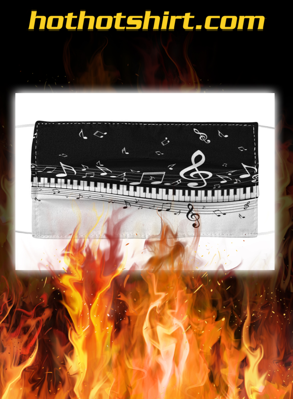 Piano and music notes face mask
