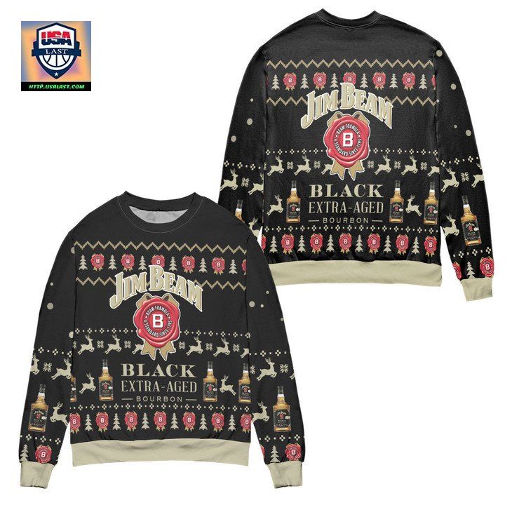 Jim Beam Black Extra Aged Bourbon Reindeer Pattern Ugly Christmas Sweater – Black