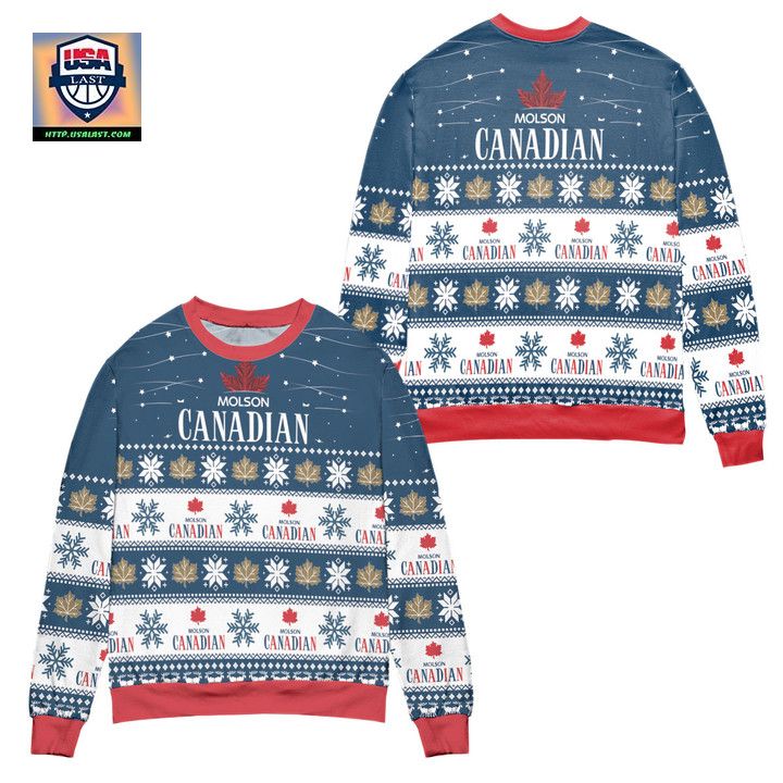 Molson Canadian Beer Snowflake Pattern Ugly Christmas Sweater – Blue