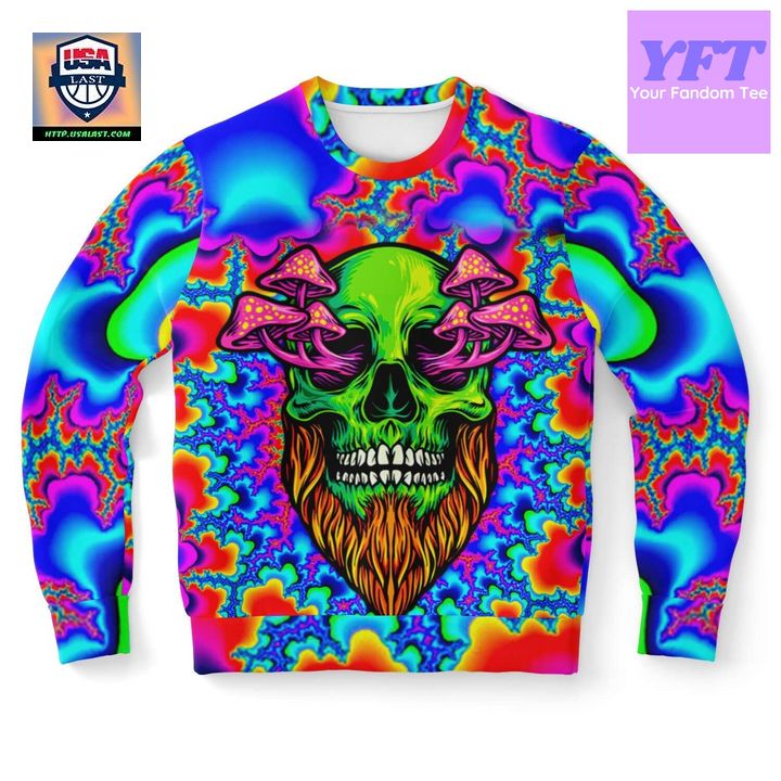Mushroom Head Holographic Psychedelic 3d Ugly Christmas Sweater