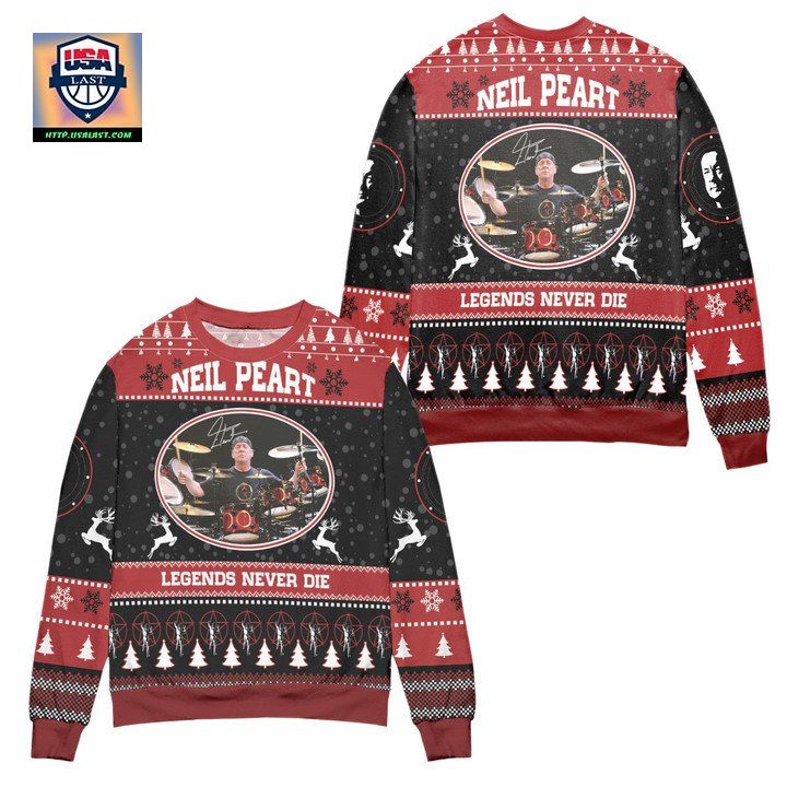 Neil Peart Legends Never Die Ugly Christmas Sweater – Black Red