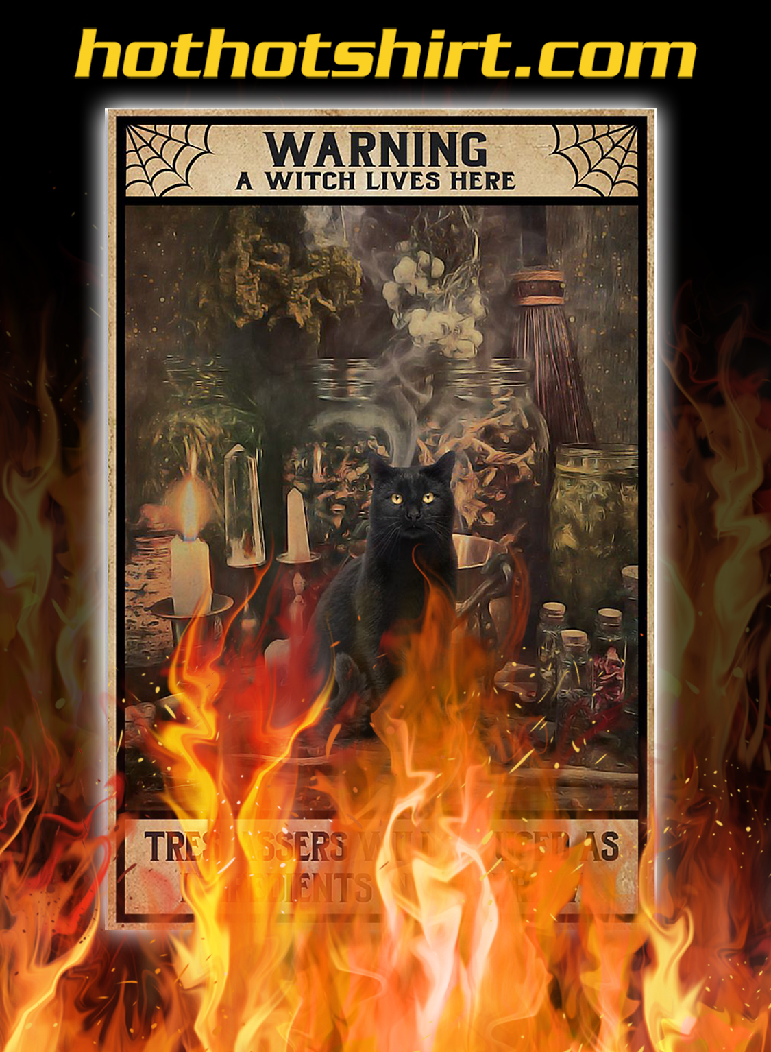 Black cat warning a witch lives here poster