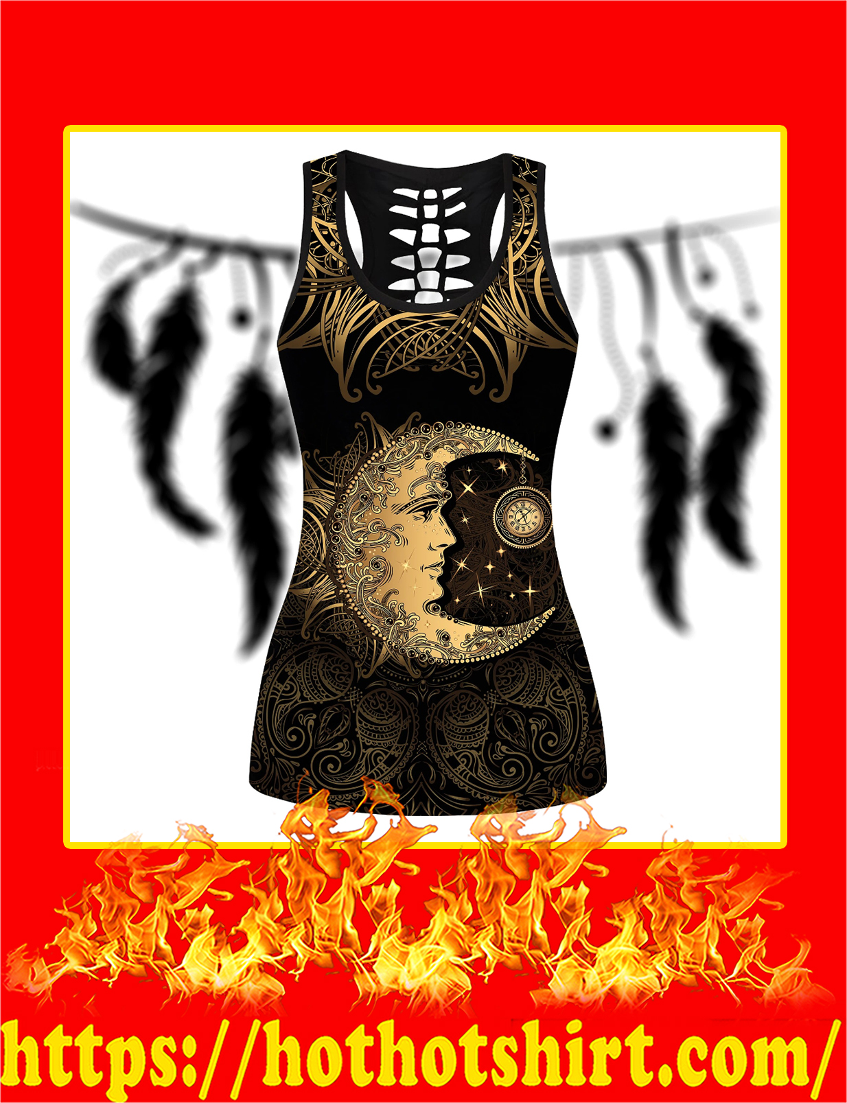 Golden Crescent Moon And Sun With Elements Of The Mandala Hollow Tank Top 3d