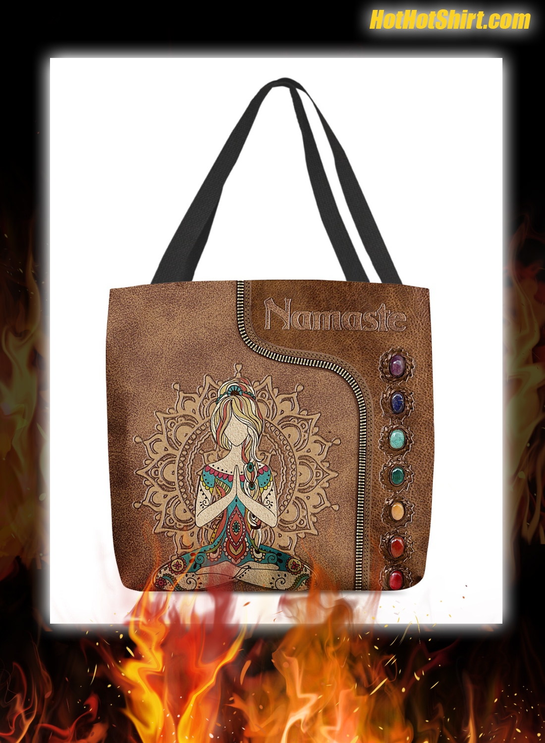 Namaste Hippie Girl Leather Tote Bag