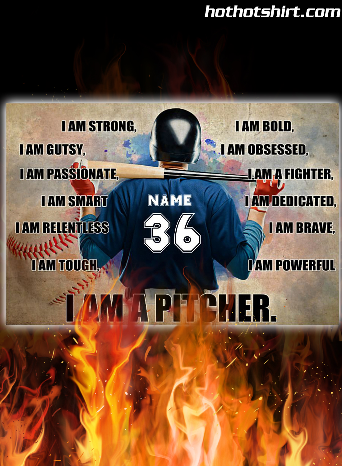 Personalized Custom Text Baseball I Am Strong I Am A Pitcher Poster