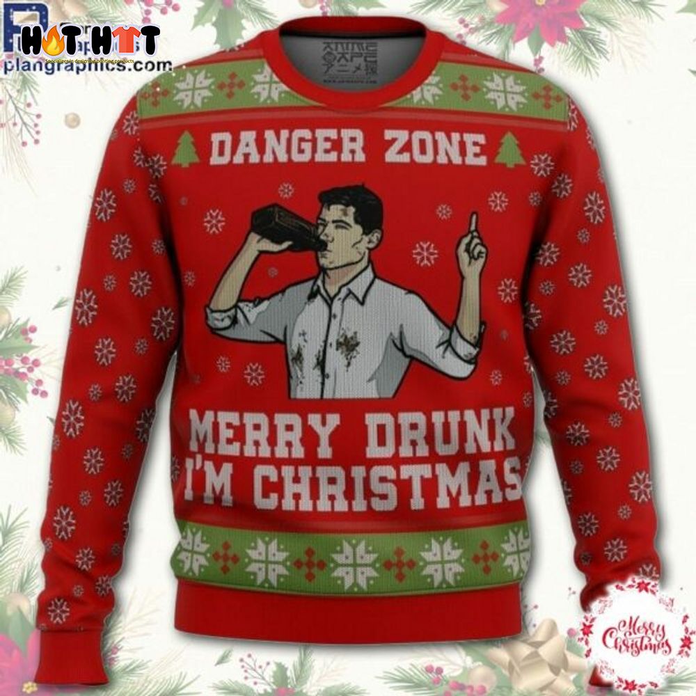 Archer Sterling Archer Danger Zone Merry Drunk Red Christmas Sweater