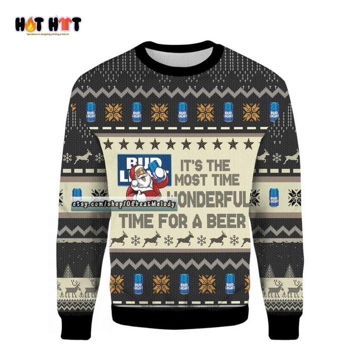 Hot Bud Light It’s the Most Wonderful Time for A Beer Ugly Christmas Sweater