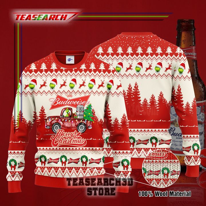 Best-Buy Budweiser Grinch Merry Christmas Ugly Christmas Sweater Hoodie Zip Hoodie Bomber Jacket