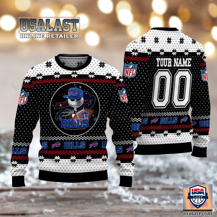 (Available) Buffalo Bills Jack Skellington Cusom Name And Number Ugly Sweater