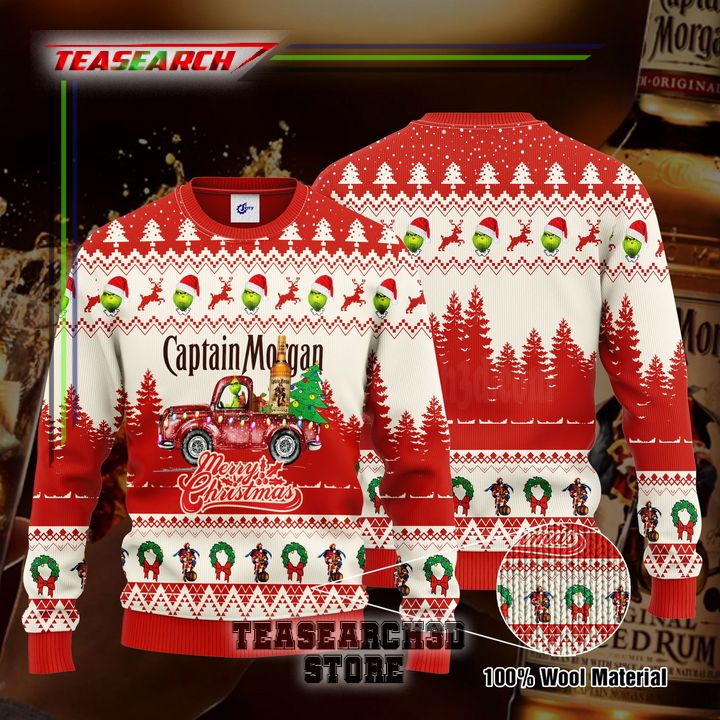 Cheap Captain Morgan Grinch Merry Christmas Ugly Christmas Sweater Hoodie Zip Hoodie Bomber Jacket