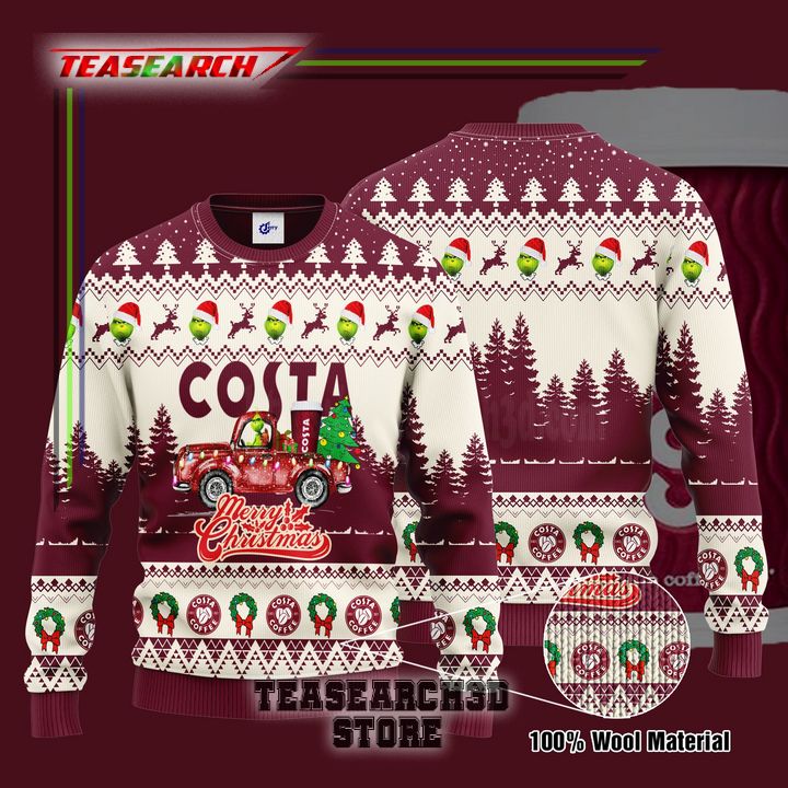 Excellent Costa Coffee Grinch Merry Christmas Ugly Christmas Sweater Hoodie Zip Hoodie Bomber Jacket