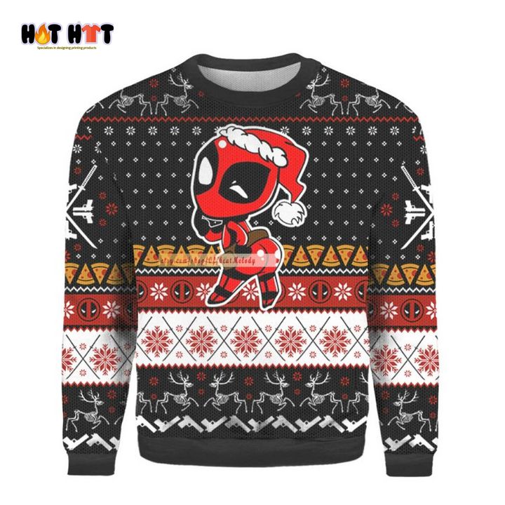 Luxurious Santa Deadpool Kiss My Ass Ugly Xmas Sweater