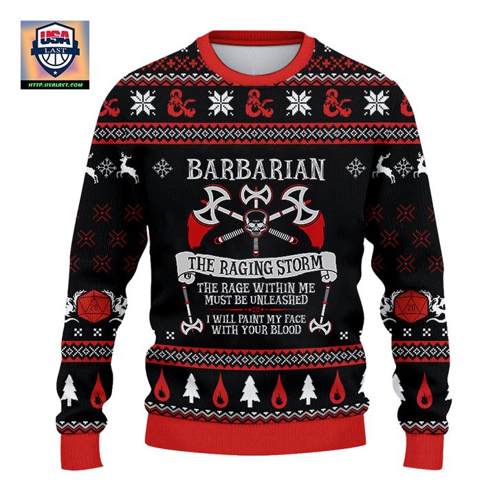 Available DND Dungeons & Dragons Barbarian Class Ugly Christmas Sweater