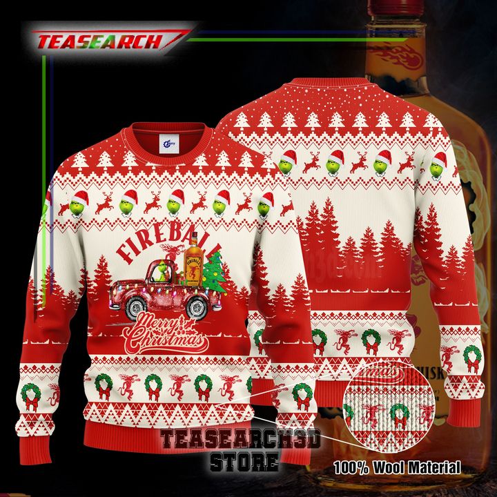 Hot Sale Fireball Grinch Merry Christmas Ugly Christmas Sweater Hoodie Zip Hoodie Bomber Jacket