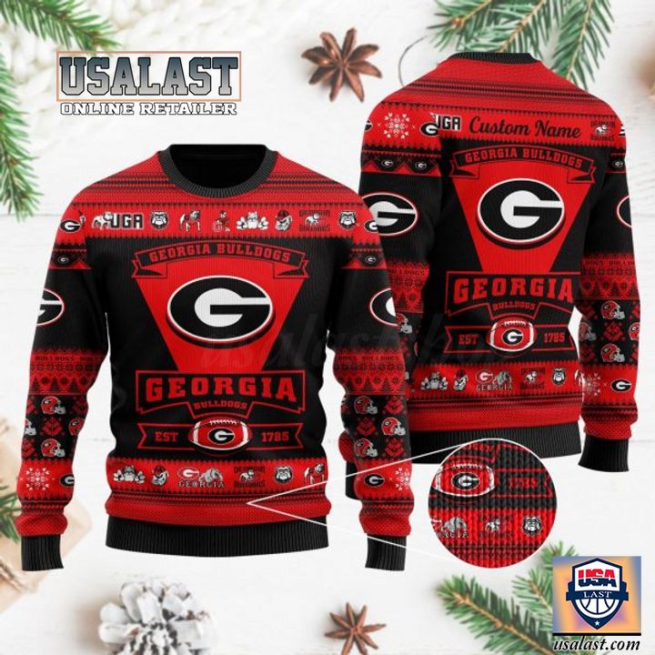 Georgia Bulldogs Football Team Logo Custom Name Personalized Ugly Christmas Sweater