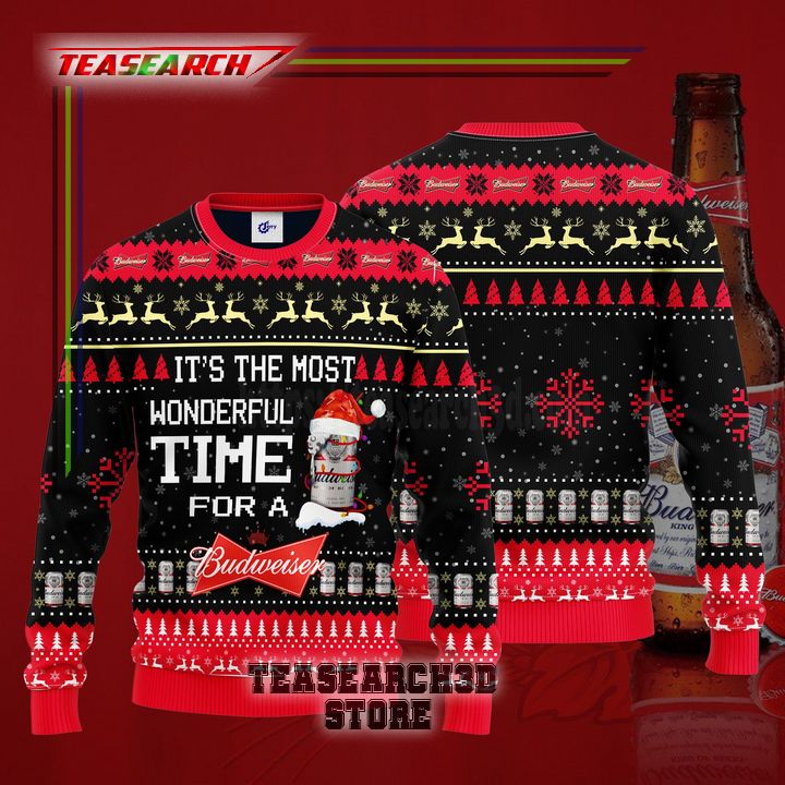 Available It’s The Most Wonderful Time For A Budweiser Ugly Christmas Sweater