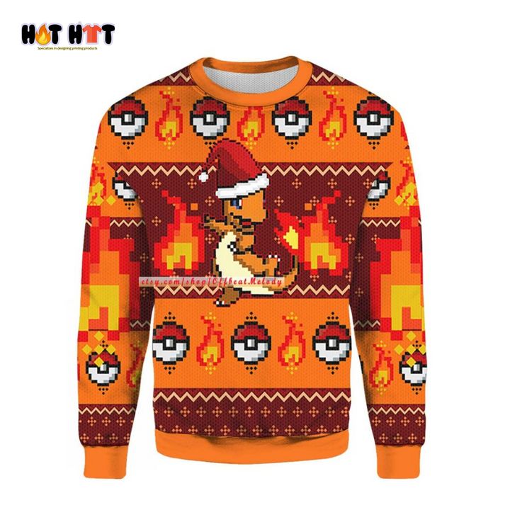 Best Sale Santa Charmander Pokemon 8bit Christmas Ugly Sweater