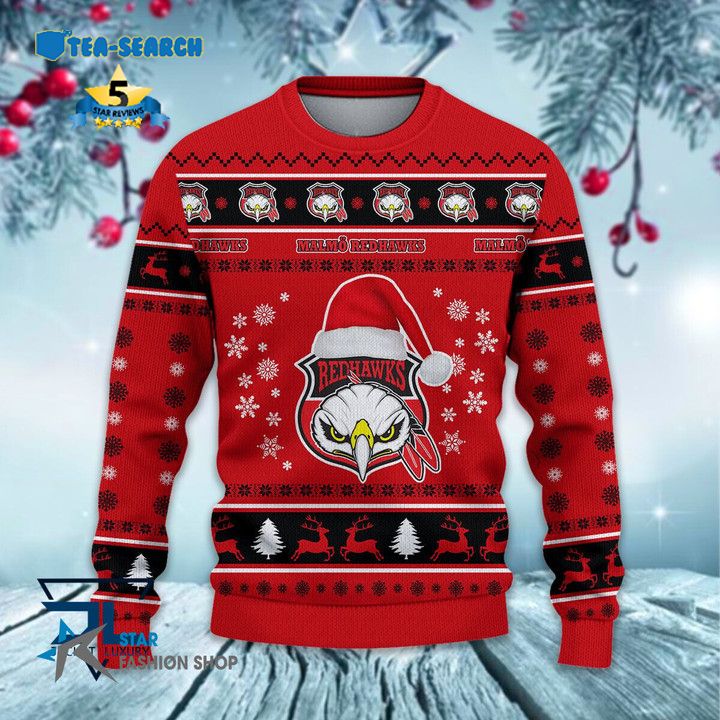 Excellent Malmo Redhawks Santa Hat Ugly Christmas Sweater Jul Tröja