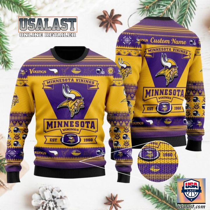 Minnesota Vikings Football Team Logo Custom Name Personalized Ugly Christmas Sweater, Ugly Sweater, Christmas Sweaters