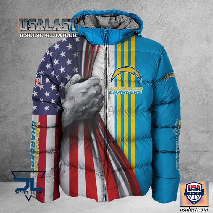 For Fans Los Angeles Chargers American Flag 3D Down Jacket