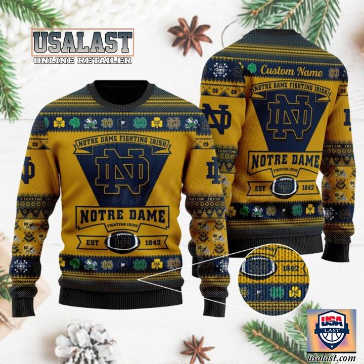 Notre Dame Fighting Irish Football Team Logo Personalized Ugly Christmas Sweater, Ugly Sweater, Christmas Sweaters