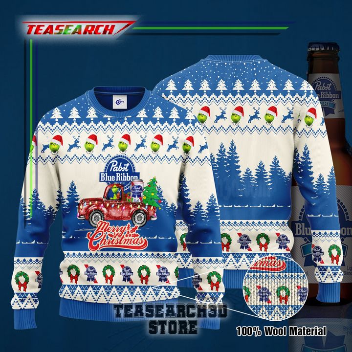 Top Alibaba Pabst Blue Ribbon Grinch Merry Christmas Ugly Christmas Sweater Hoodie Zip Hoodie Bomber Jacket