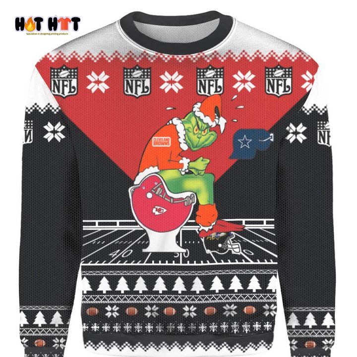 Discount Personalized Grinch Cleveland Browns Sitting On Kansas City Chiefs Toilet 3D Ugly Sweater