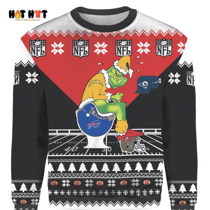 Best Sale Personalized Grinch Los Angeles Chargers Sitting On Buffalo Bills Toilet 3D Ugly Sweater