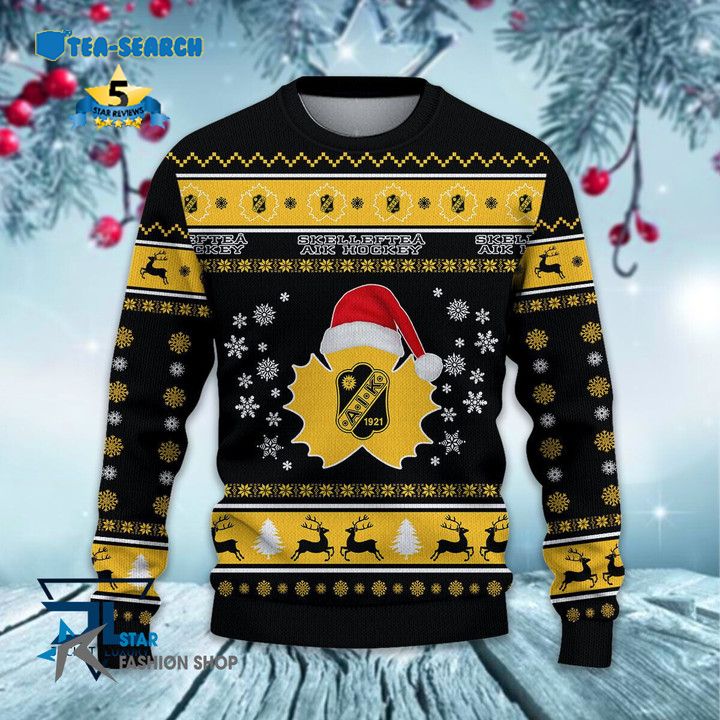 Unique Skelleftea AIK Santa Hat Ugly Christmas Sweater Jul Tröja