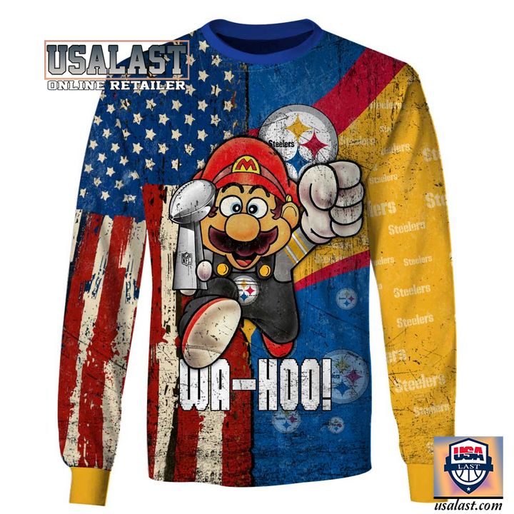 Amazon Super Mario Wa Hoo Pittsburgh Steelers All Over Print Hoodie T-Shirt