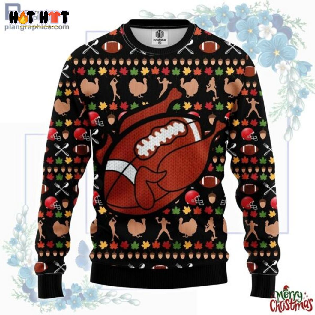 Turkey Rugby Ball Ugly Christmas Sweater