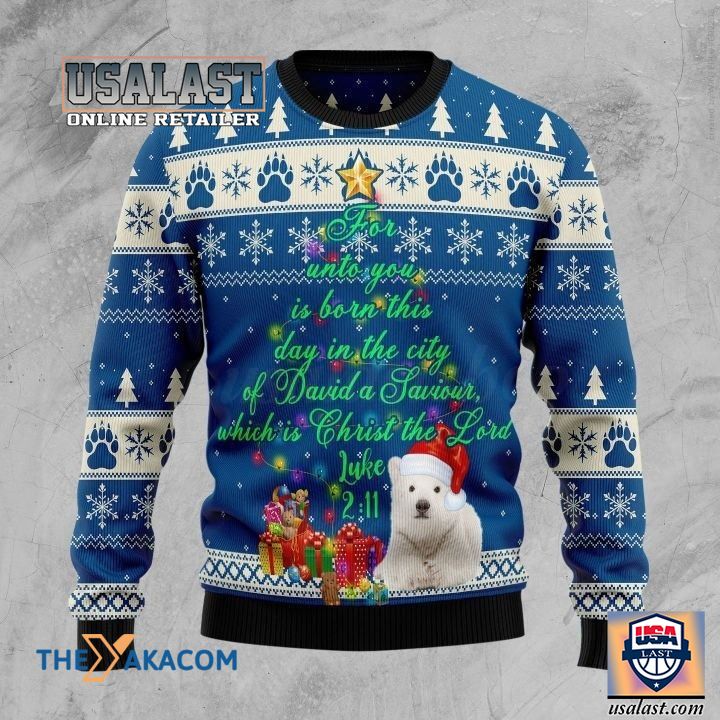 Up to 20% Off White Bear For Unto You Is Born This Day In The City Ugly Christmas Sweater
