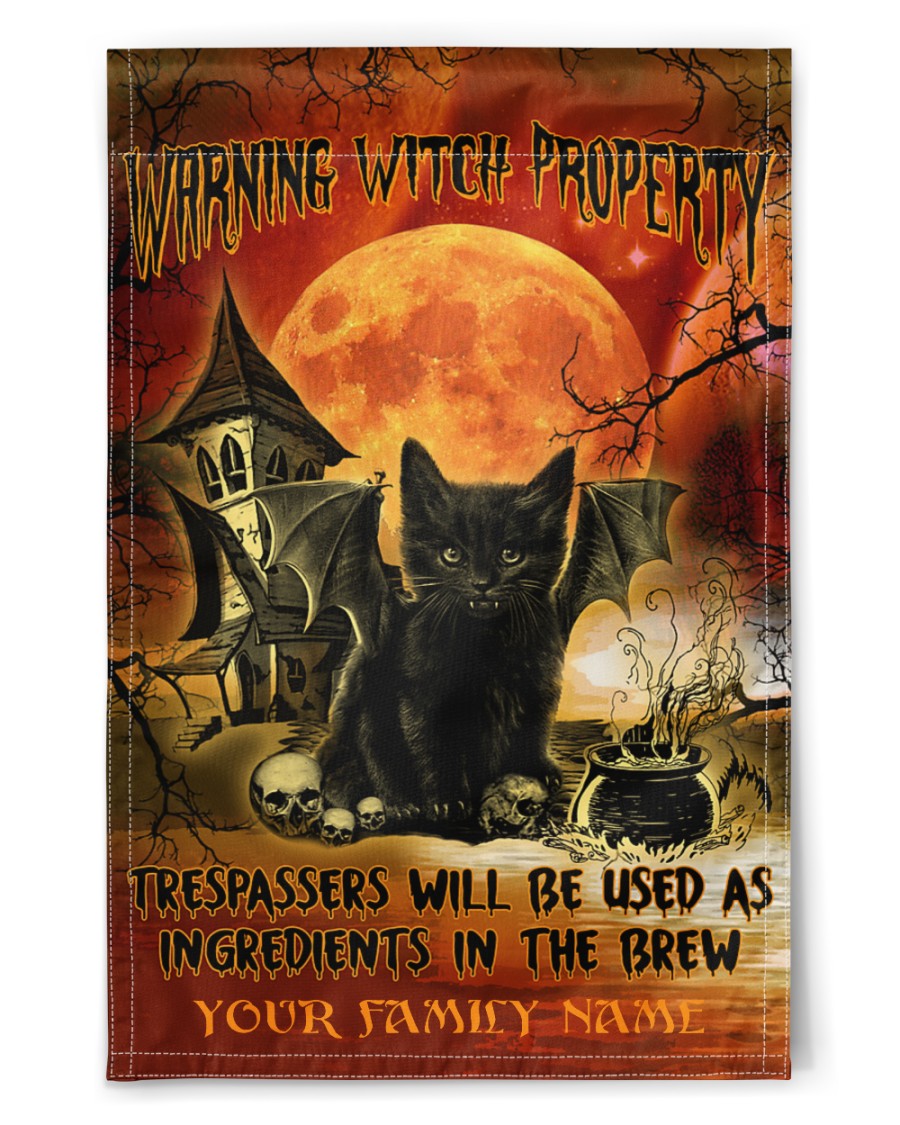 Halloween Black Cat warning witch property custom name flag