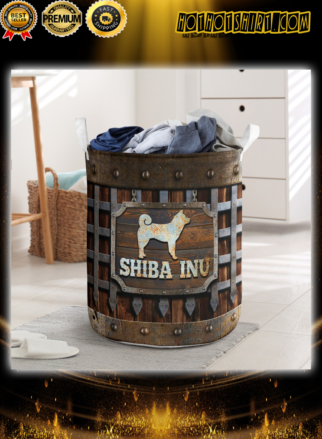 Shiba Inu iron vintage laundry basket