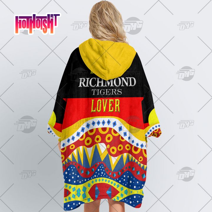 Official AFL Richmond Tigers Lover Aboriginal Flag Indigenous Sherpa Hoodie Blanket