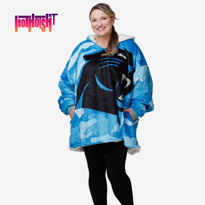 Amazing Carolina Panthers Blue Camo Sherpa Hoodie Blanket