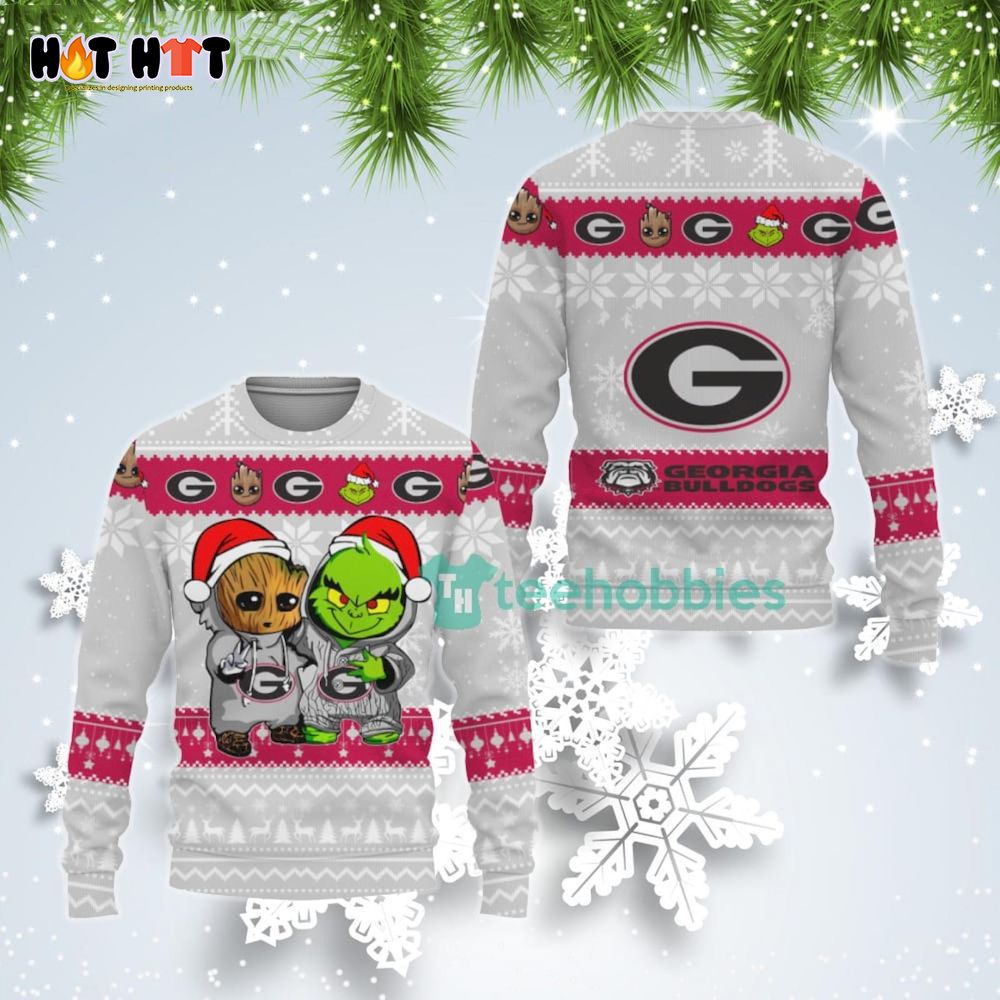 Georgia Bulldogs Baby Groot And Grinch Best Friends Ugly Christmas Sweater