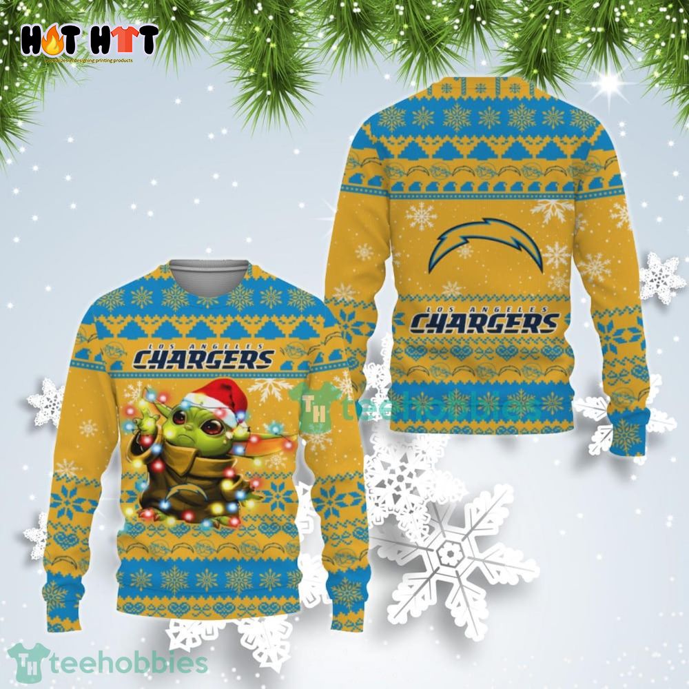 Los Angeles Chargers Baby Yoda Christmas Light Ugly Christmas Sweater